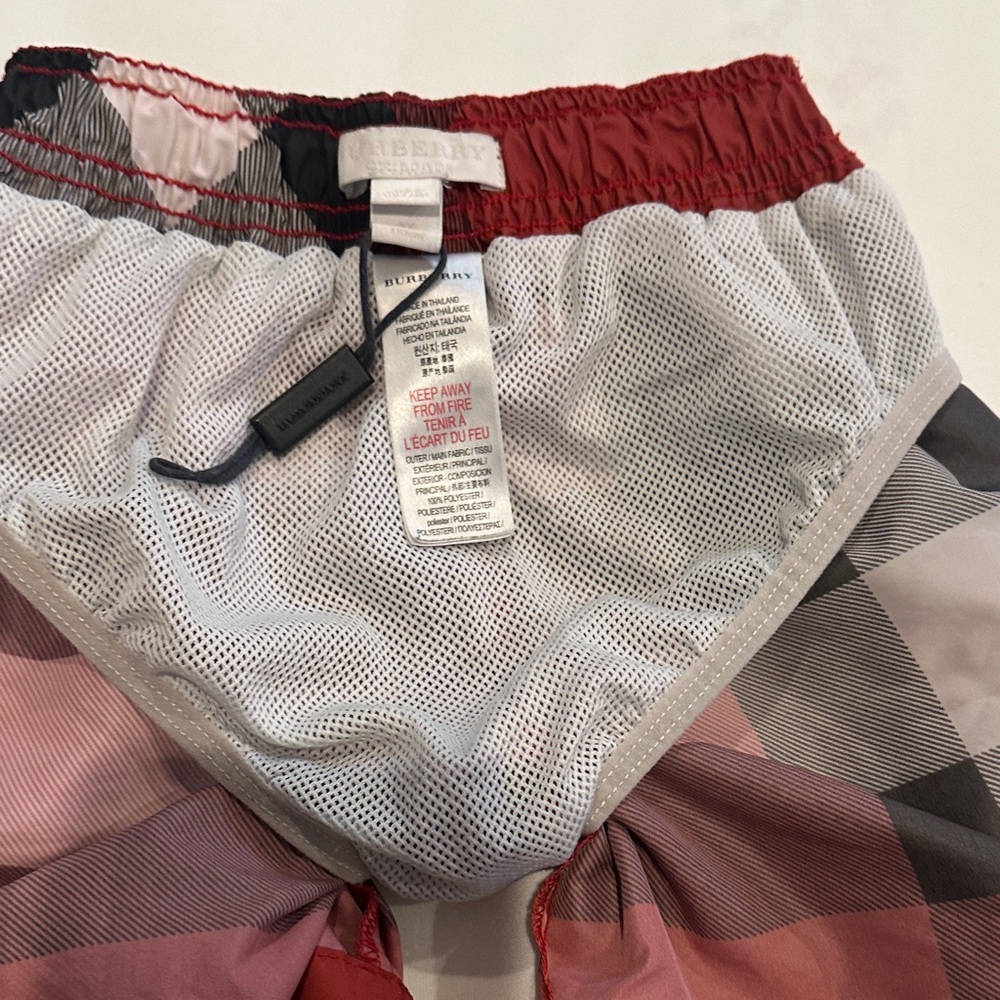 Burberry Kids Swim Trunks - Red, Black, White Check - Picture 4 of 7